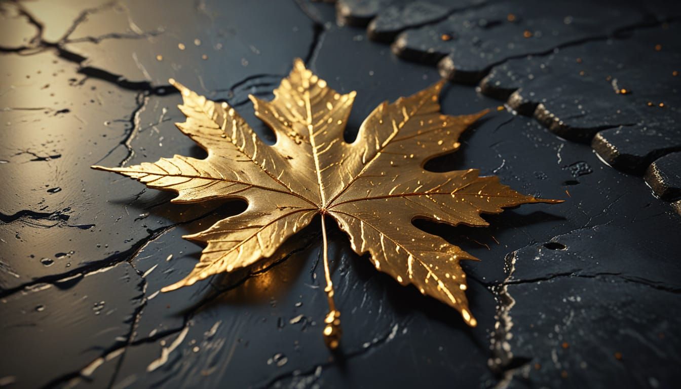 Gold Leaf on Cracked Stone in Surreal Style