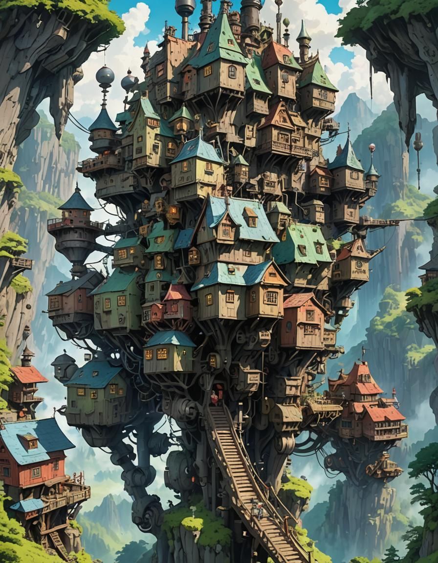 Mobile Mechanical Village Inspired by Studio Ghibli