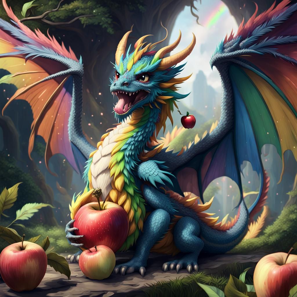 Rainbow Dragon Eats Apple: Anime Art
