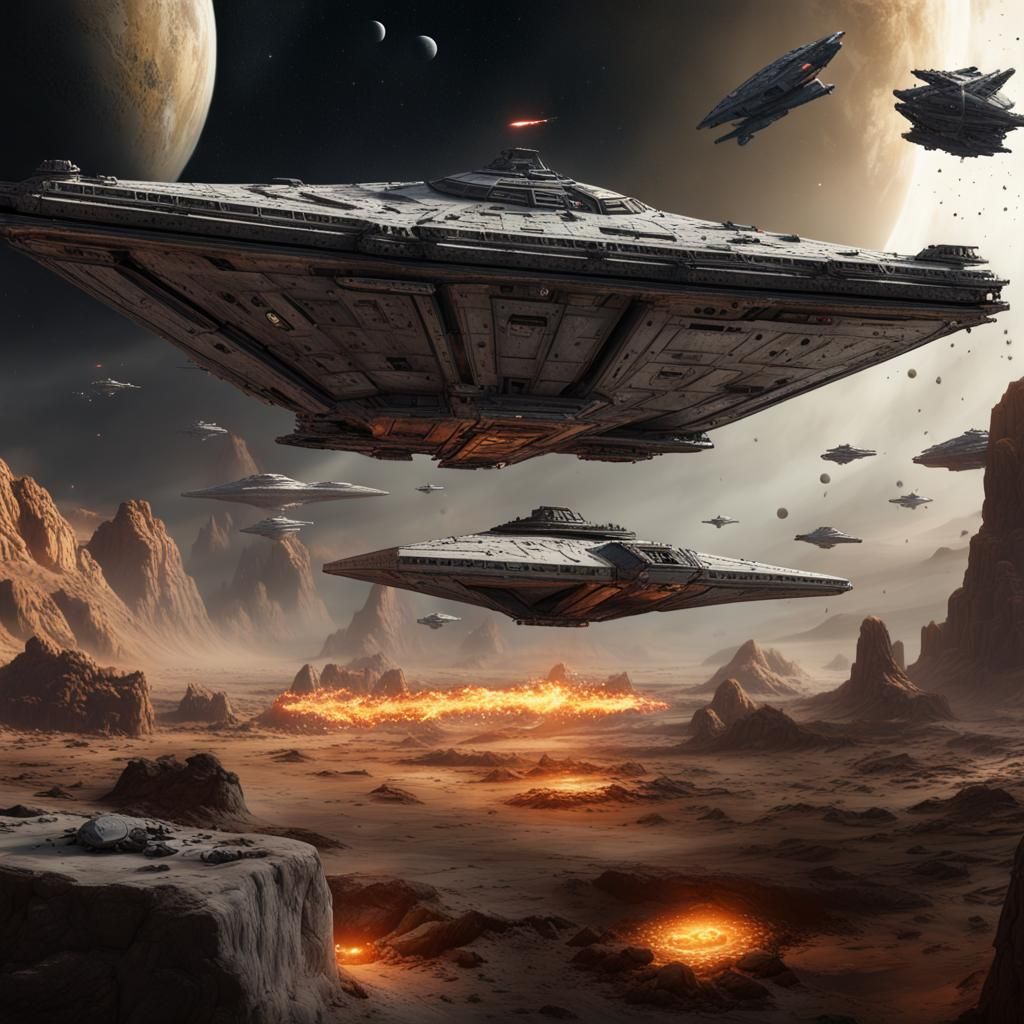 Epic Star Wars Space Battle in Detailed Matte Painting