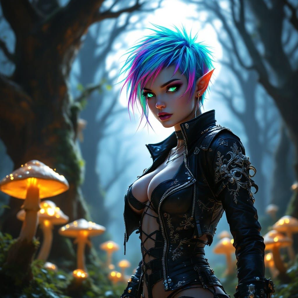 Cyberpunk Fairy in Moonlit Forest
