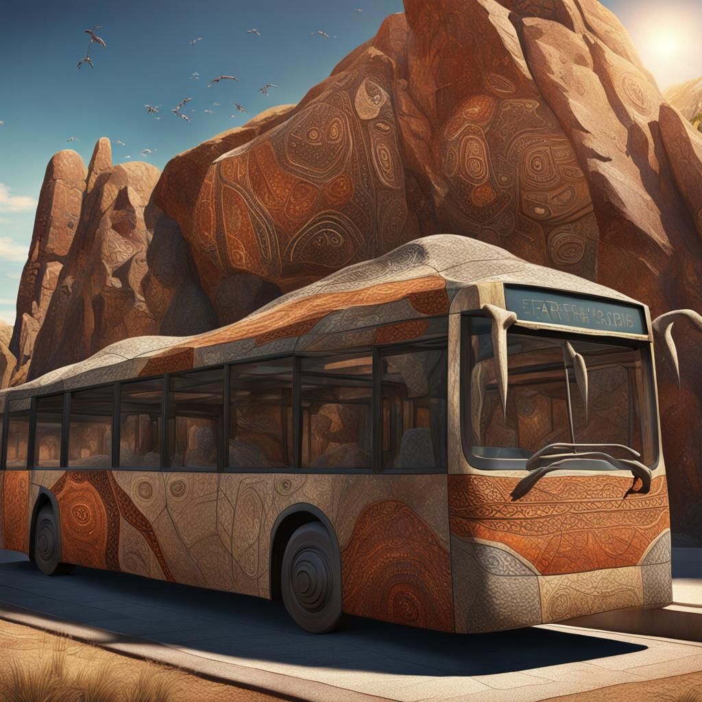 Stone Figure on Aboriginal Bus Stop: Fantasy Art