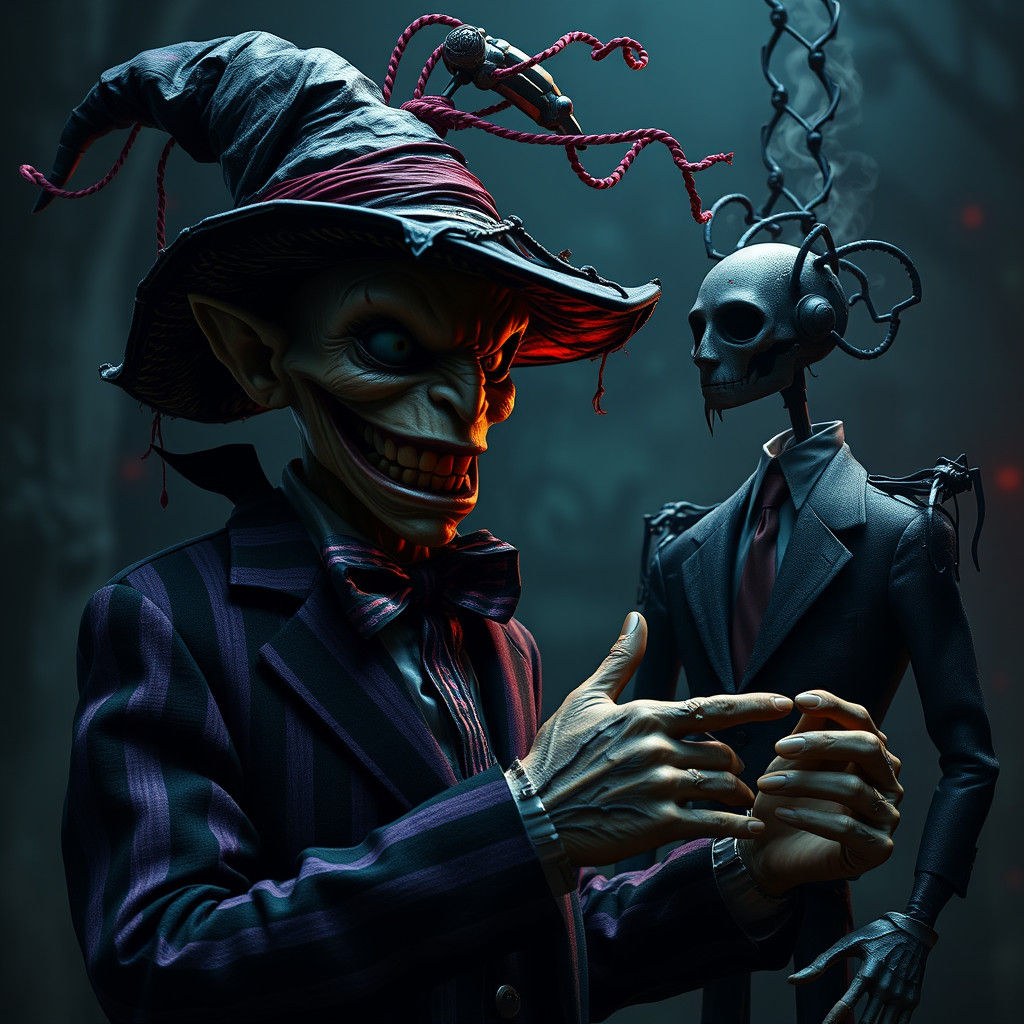 Eerie Ventriloquist Commands Corporate Drone in Dark Fantasy