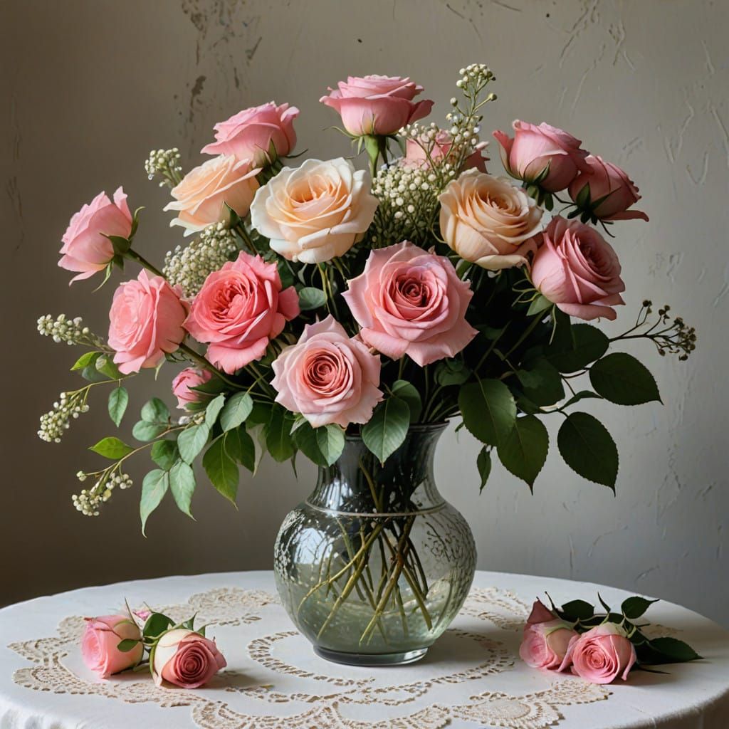 Pink Roses in Sultry Evening Light