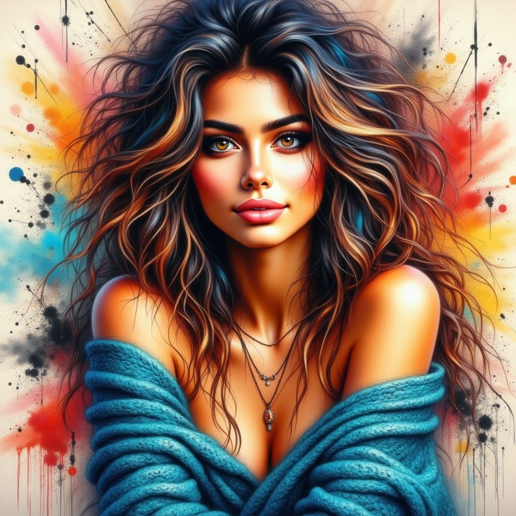 Beautiful Woman Portrait in Abstract Expressionist Style