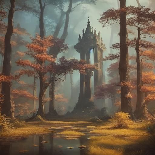 Baroque Creature in Mystical Forest: Fantasy Art