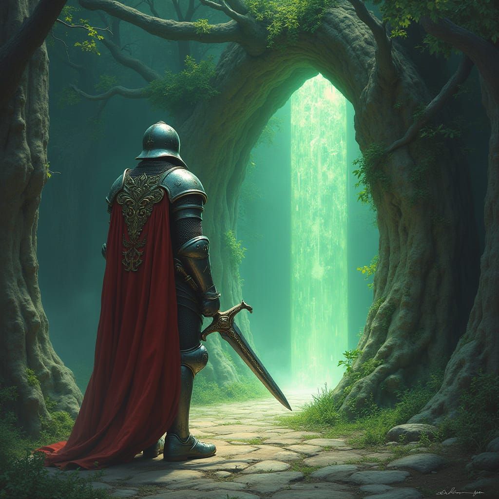 Knight Guards Glowing Portal in Heroic Fantasy Style