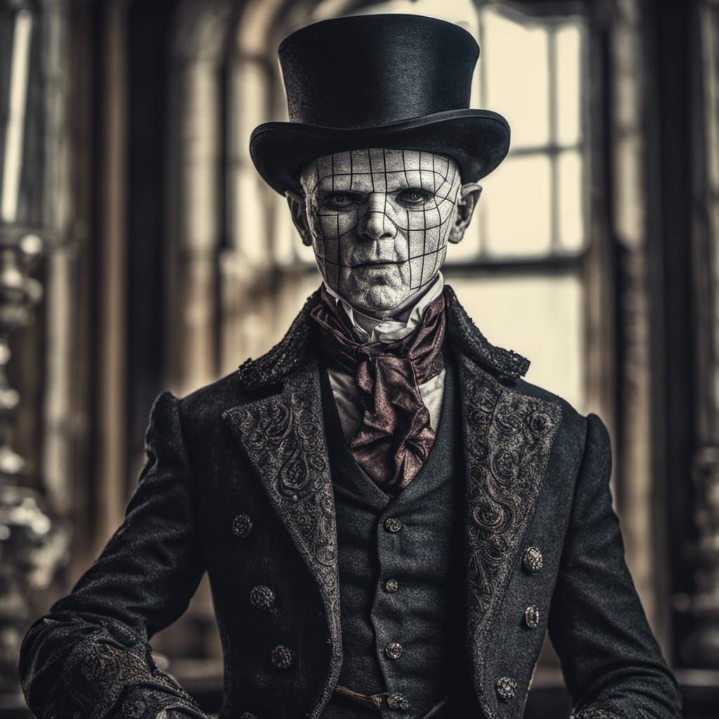 Victorian Pinhead Portrait in Hyperrealistic Detail
