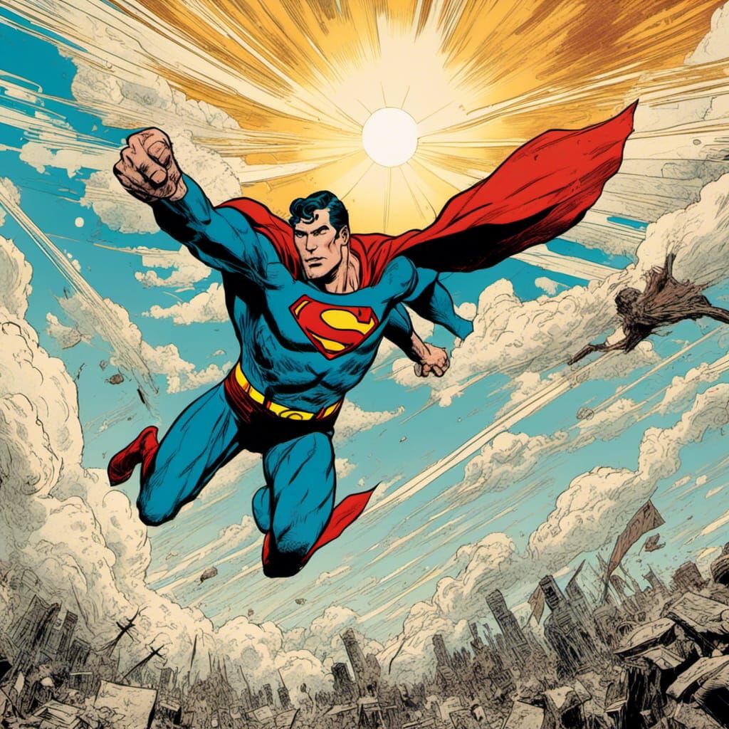 Superman Soaring in Classic Comic Book Art
