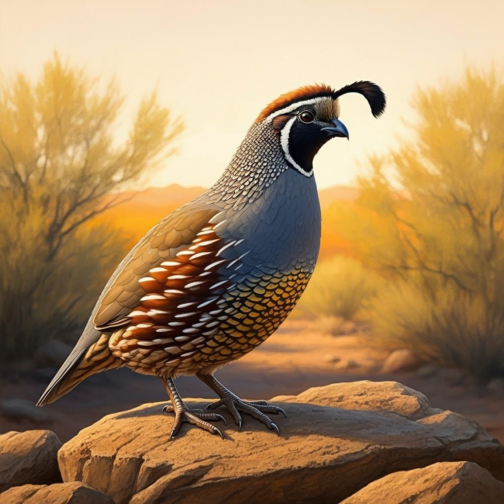 Majestic California Quail in Arizona Landscape