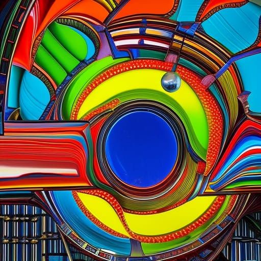 Geometric Pinball Machine as Hyper-Realist Oil Painting