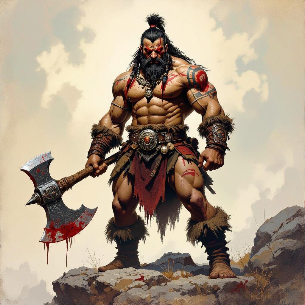 Fierce Barbarian Warrior with Axe in Gritty Fantasy Art