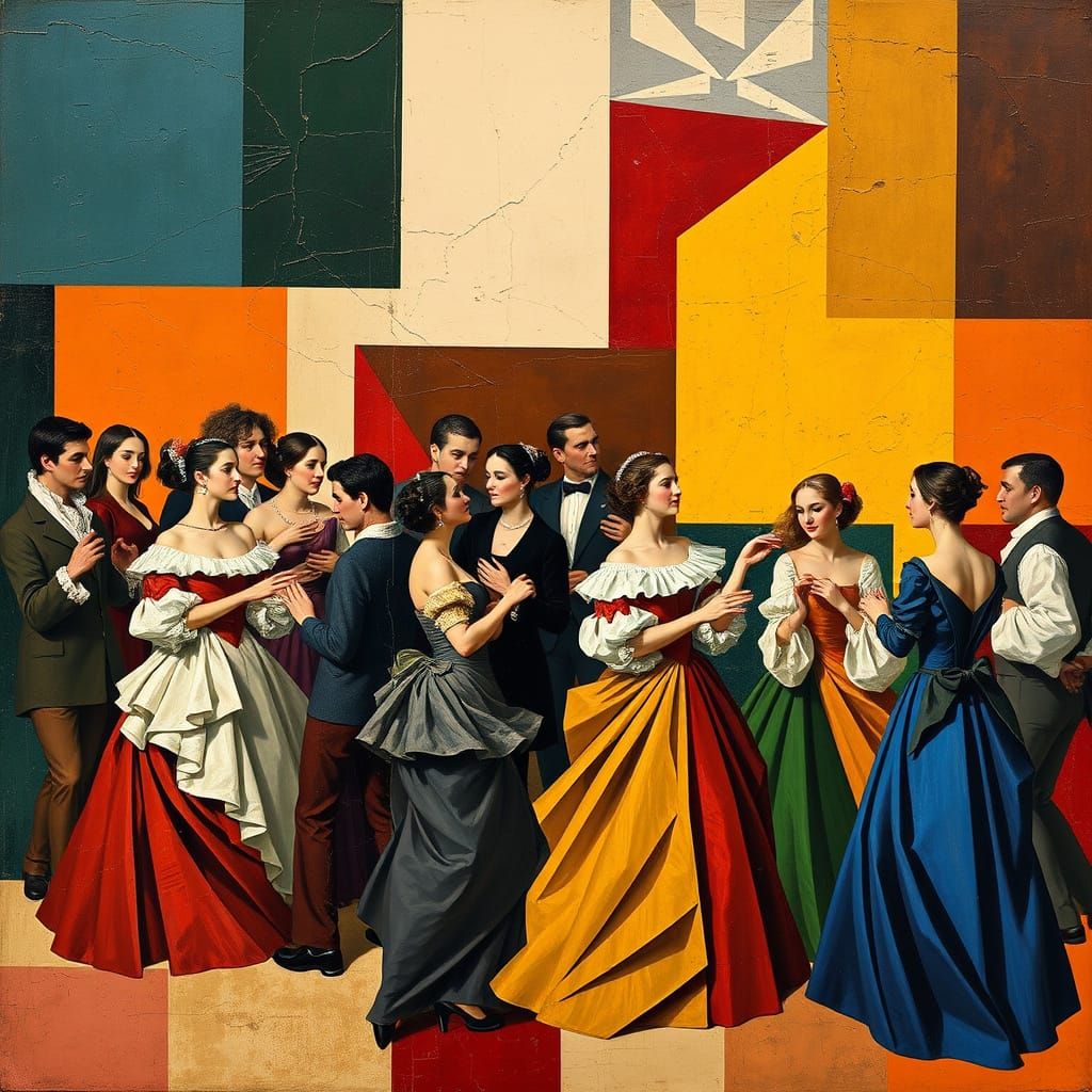 Renaissance Dance with Cubist Shapes
