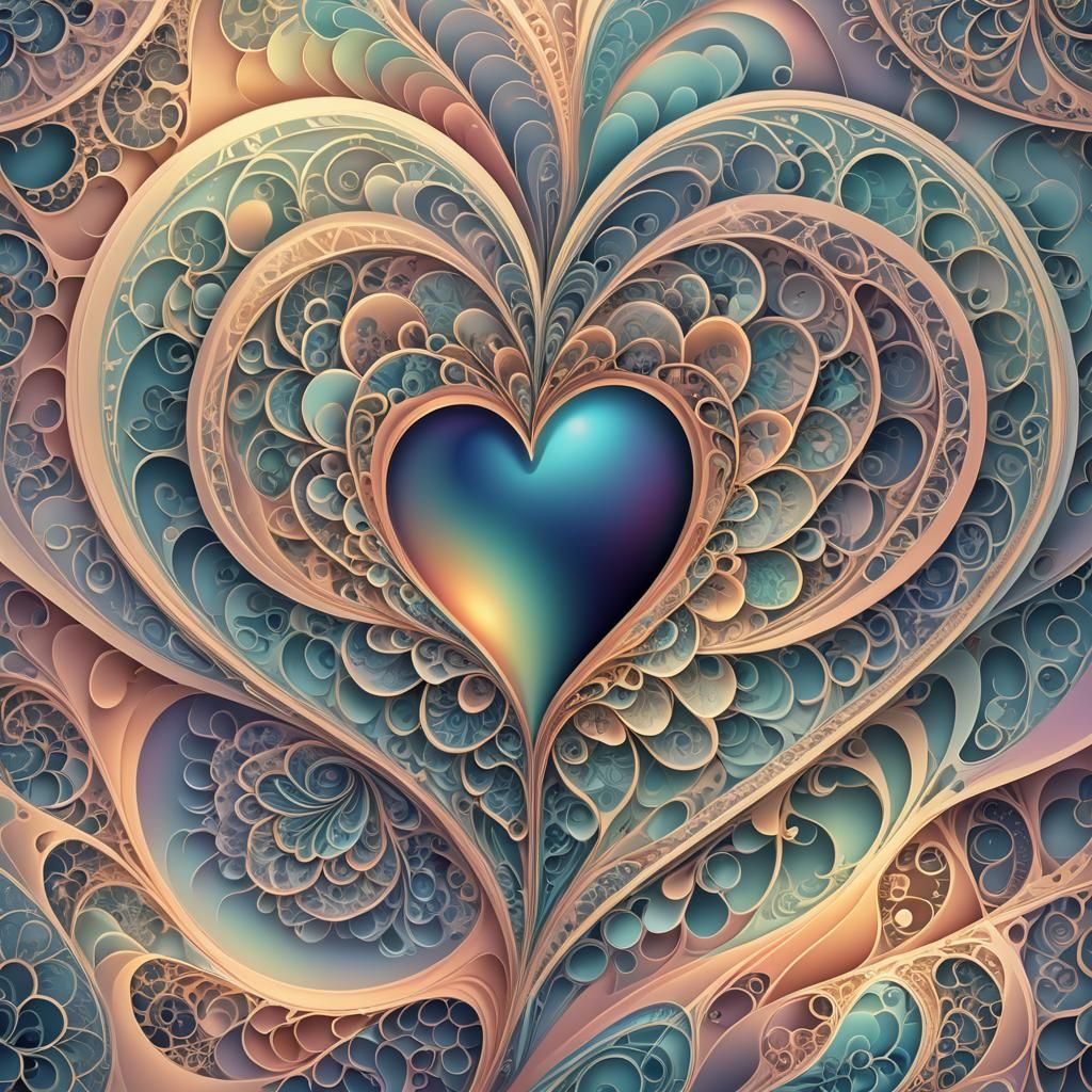 Abstract Fractal Heart with Geometric Patterns in 3D