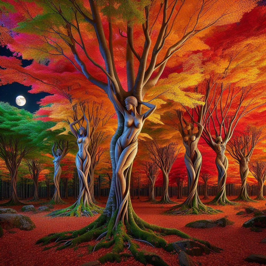 Autumnal Forest: Trees in the Form of Women