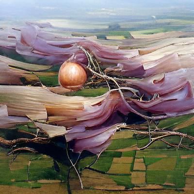 tree in a field of onions