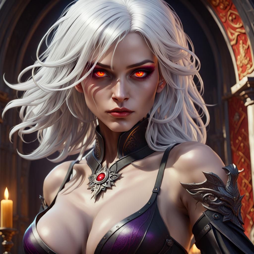 Fantasy Assassin with White Hair, Digital Art