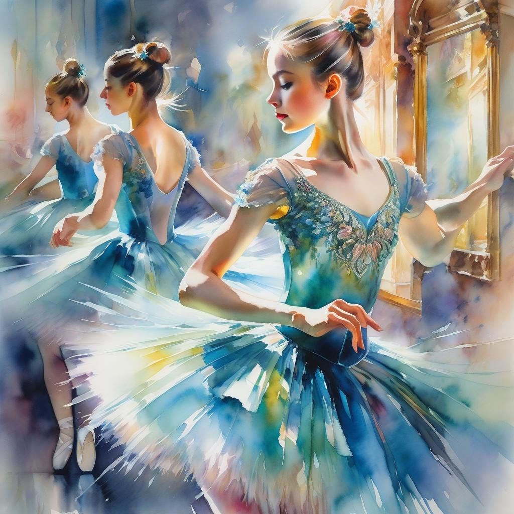 Ballet Dancer Reflected in Watercolour Fantasy