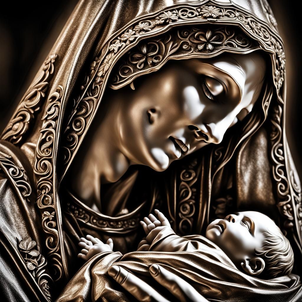 Mother Mary and Baby Jesus with Cross Reflection