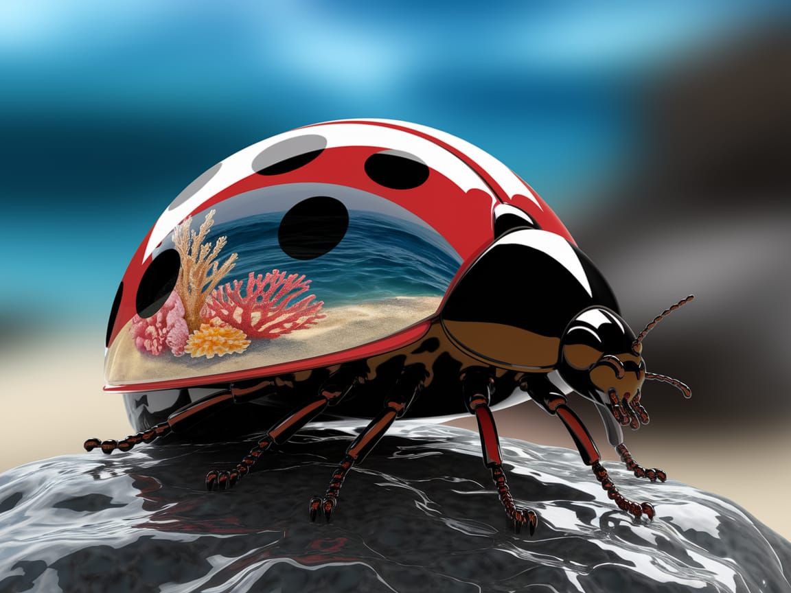 Glossy Ladybug Reveals Vibrant Coral Reef