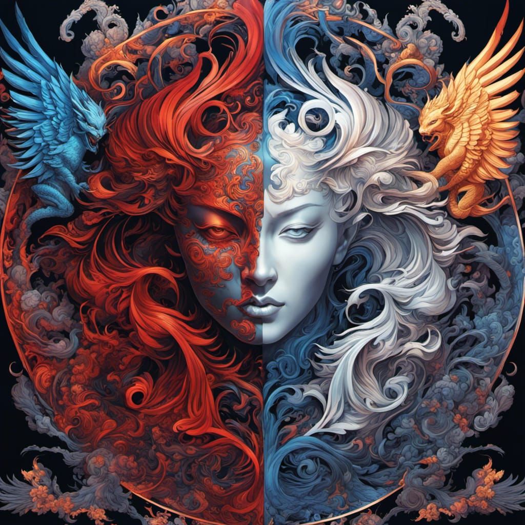 Yin Yang: Angel and Demon Digital Illustration