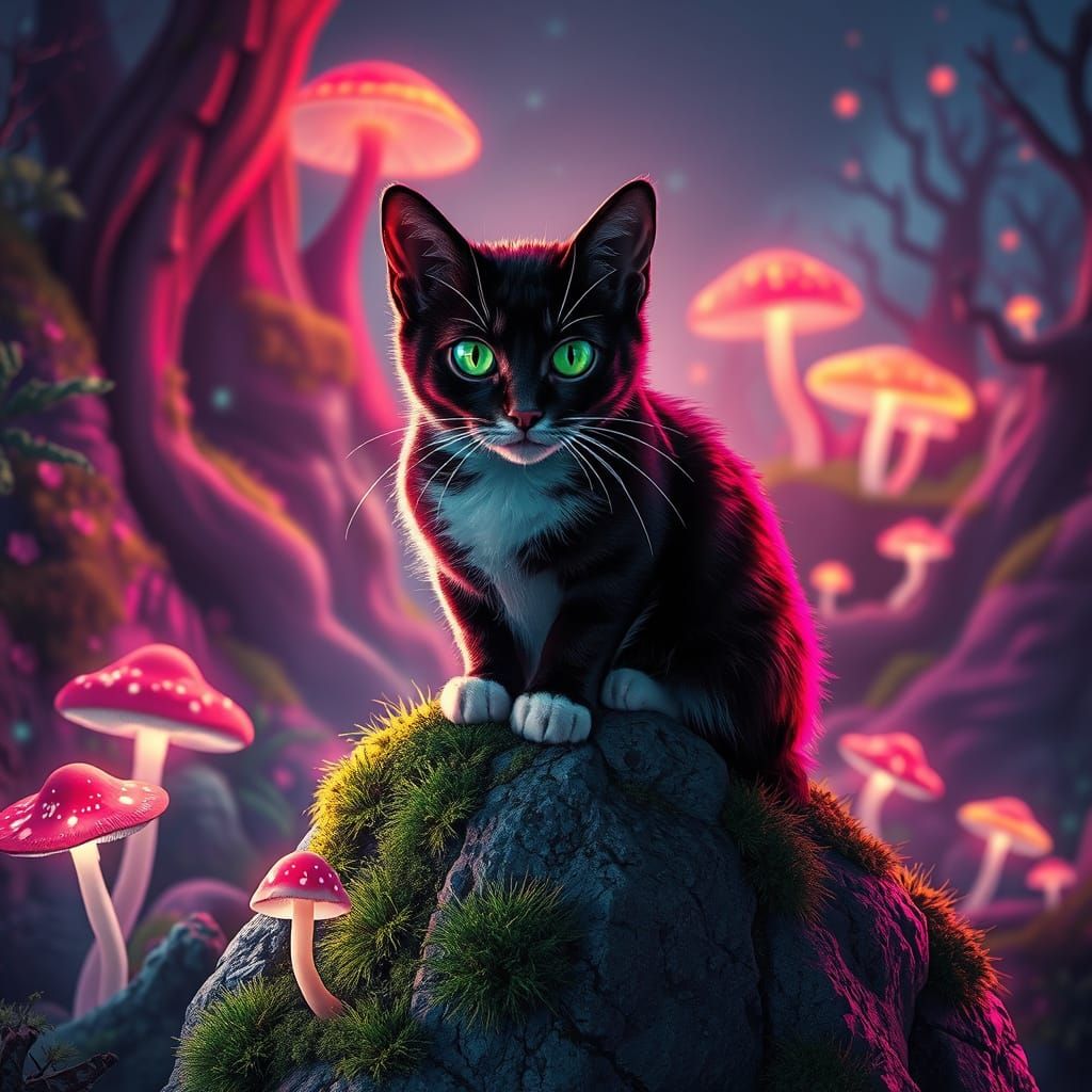 Futuristic Feline Amidst Neon Wilderness