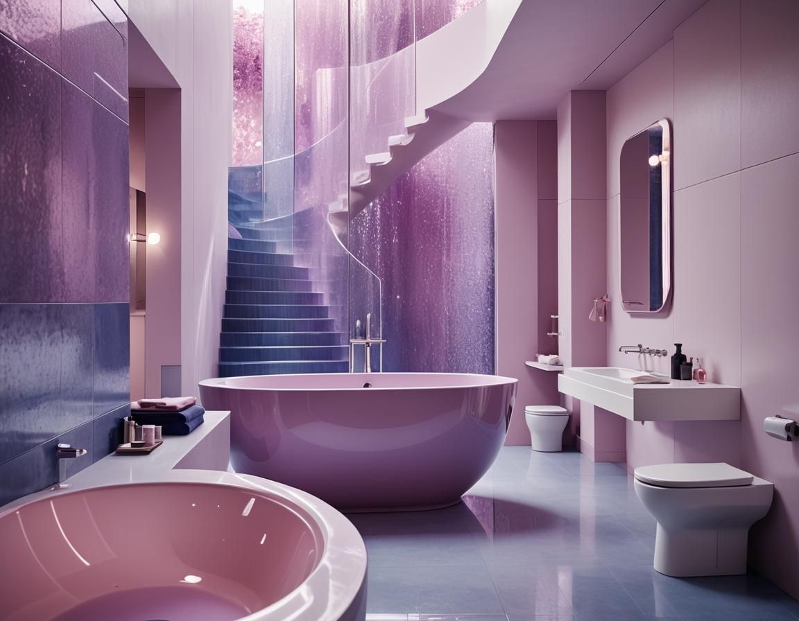 Futuristic Bathroom with Waterfall in Minimalist Style