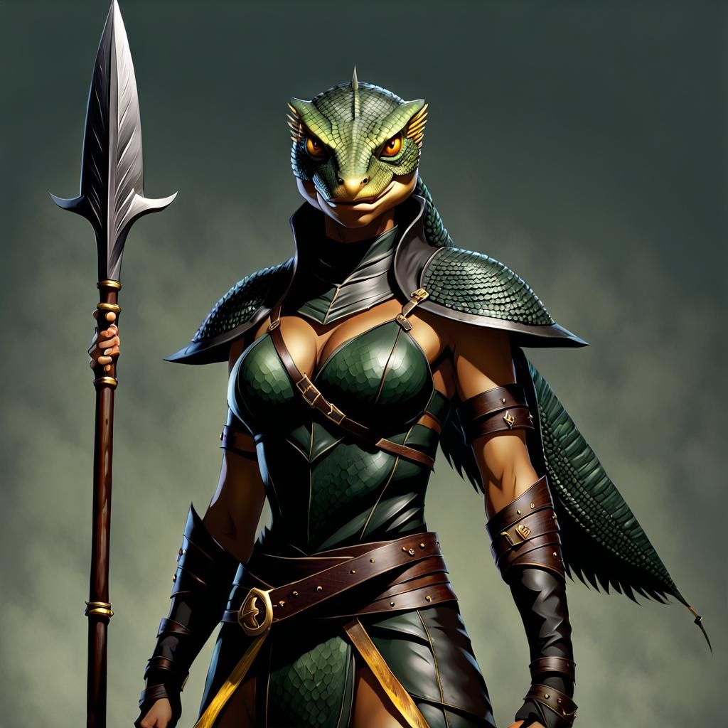 Lizard Warrior Woman with Spear and Shield