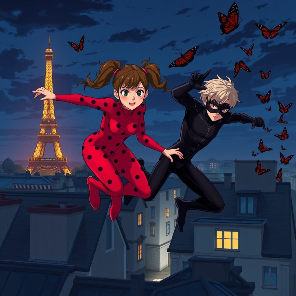 Anime Teenagers Vaulting Over Paris Rooftops