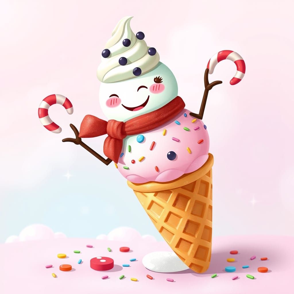 Whimsical Ice Cream Snowman Character with Sprinkles