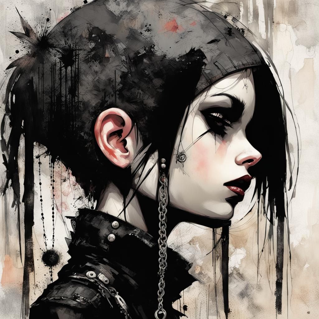 Goth Punk Portrait in Mixed Media Style