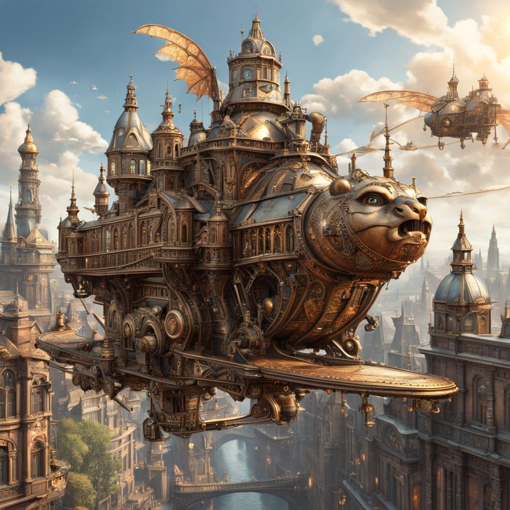 Mechanical Snow Leopard Soars Above Victorian Cityscape in S...