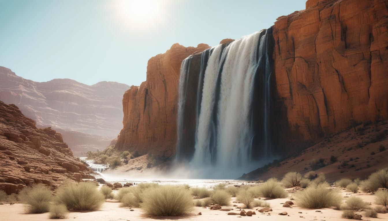 Desert Waterfall in Hyperrealistic Cinematic Style