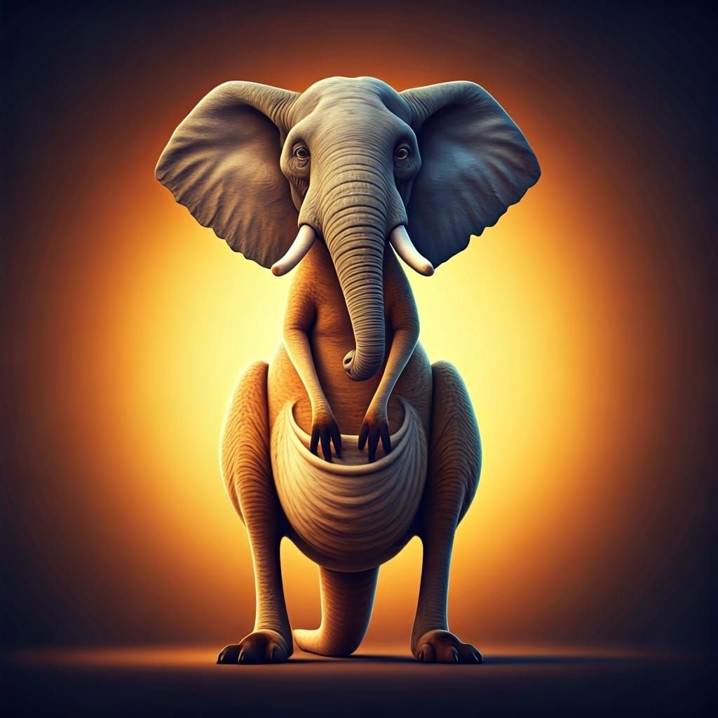 Fantastical Creature with Elephant Head and Kangaroo Body