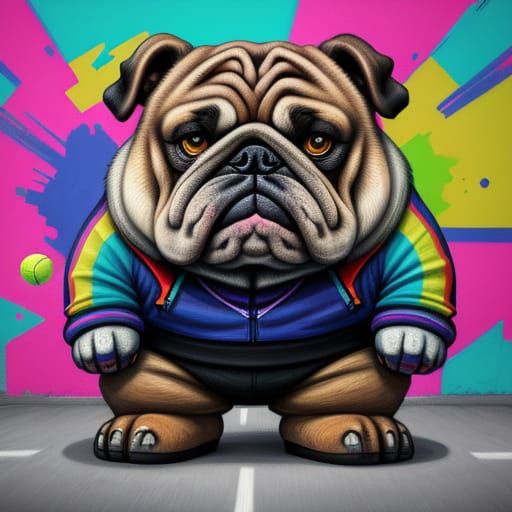 Bulldog Tennis Grumble in Graffiti Art