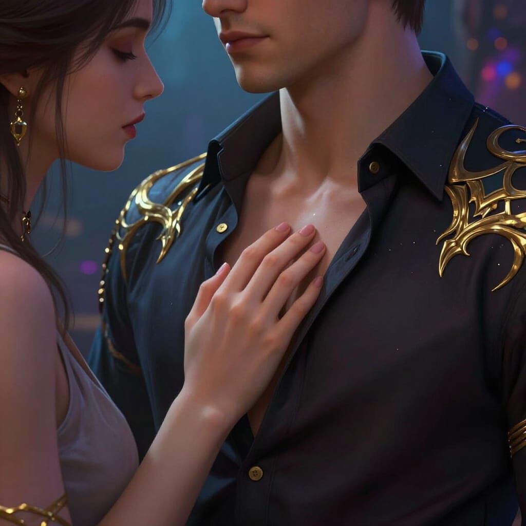 Romantic Couple with Golden Accents in Matte Painting Style