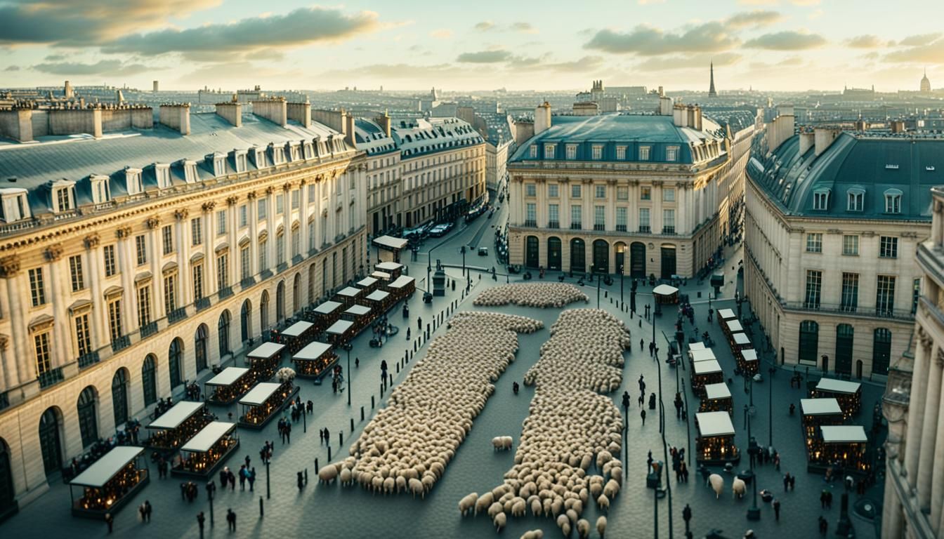 Sheep Wander Through Paris in Golden Light