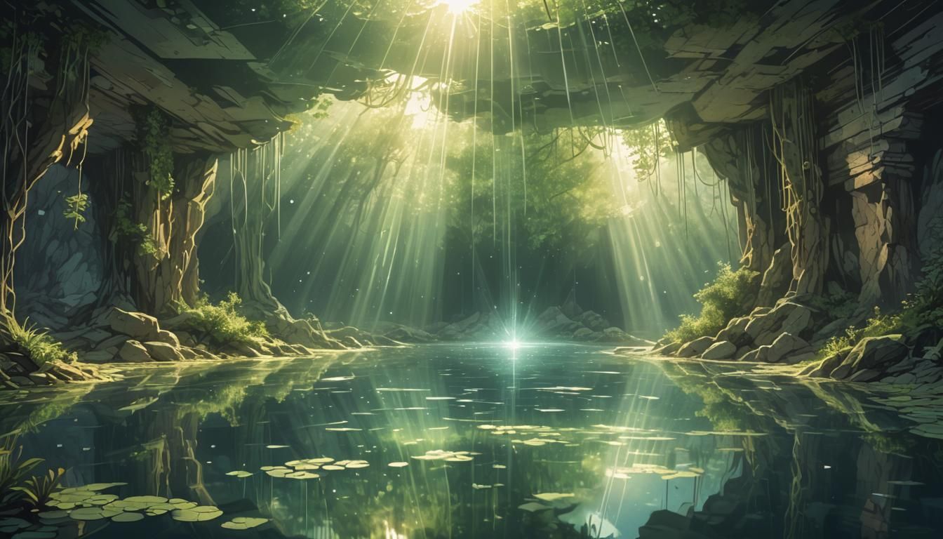 Illuminated Underground Pond in Retro Dungeons Style