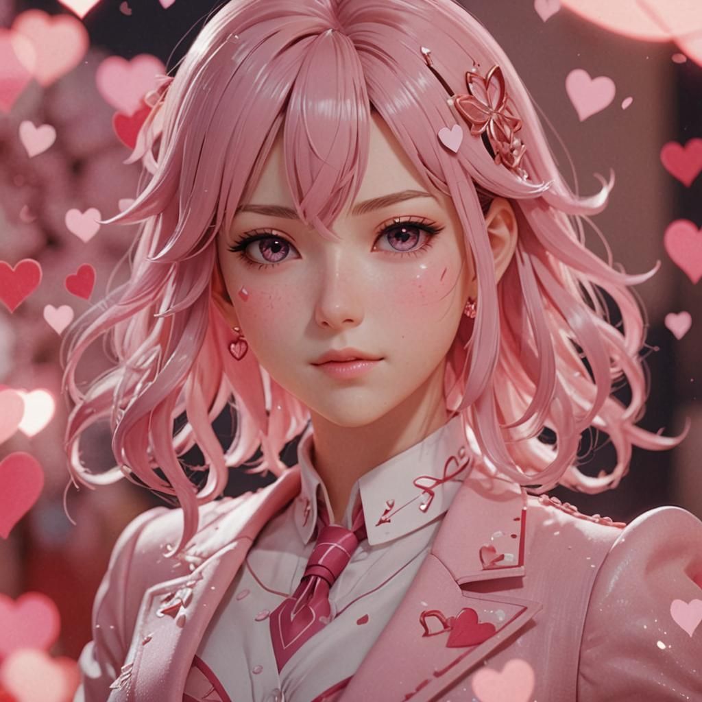 Anime Woman in Pink Suit: Genshin Impact Style