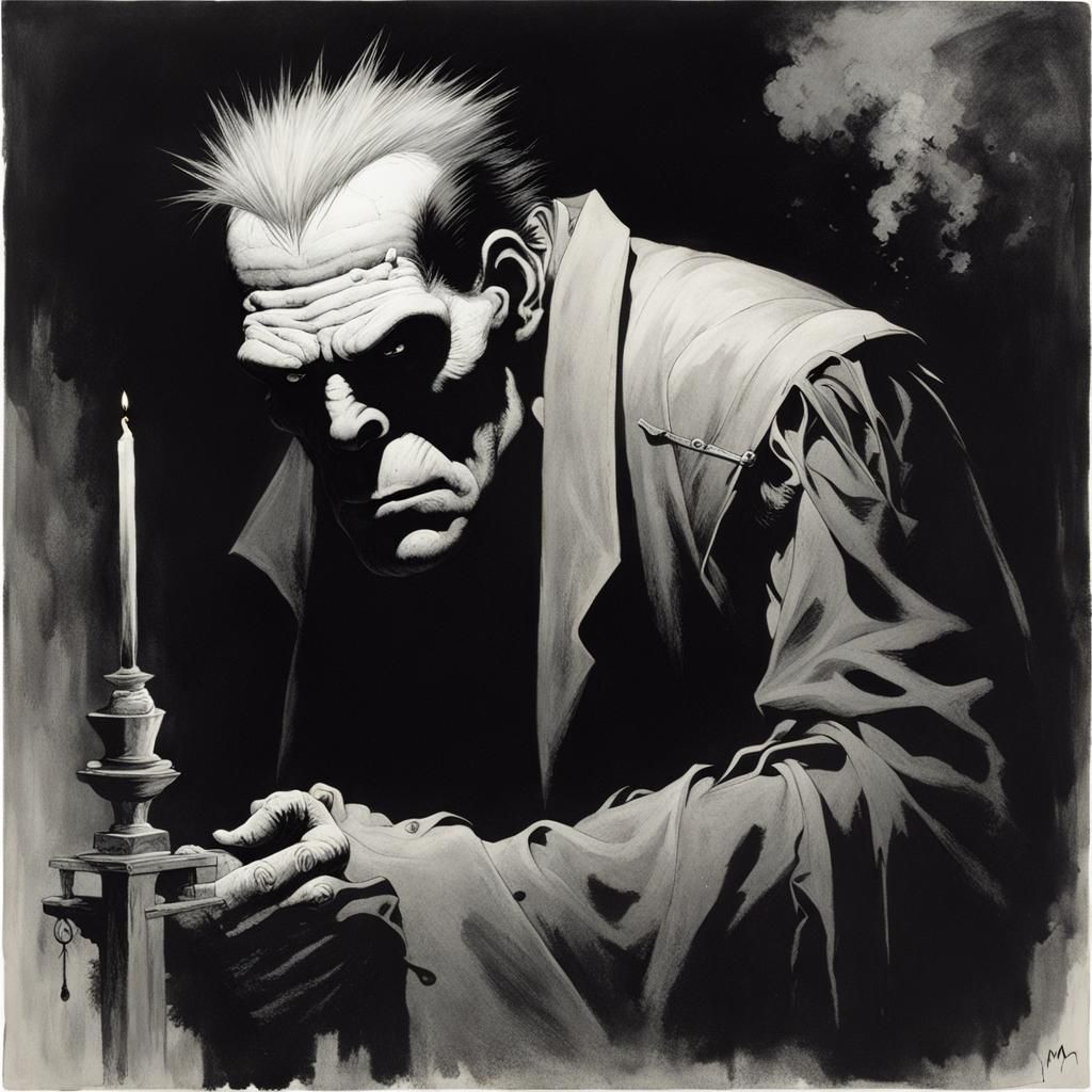 Frankenstein's Monster in Dark Illustration Style