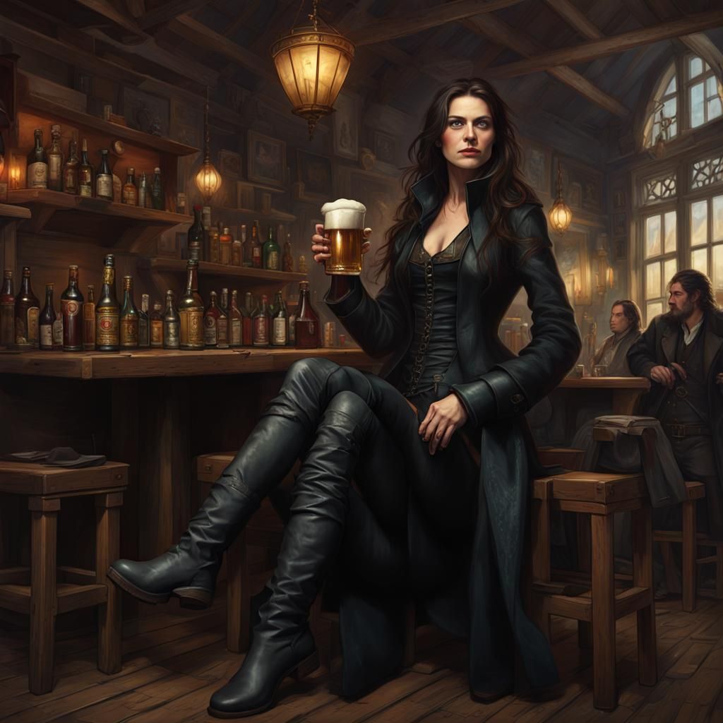 Slayer in 19th Century Tavern: Detailed Matte Painting