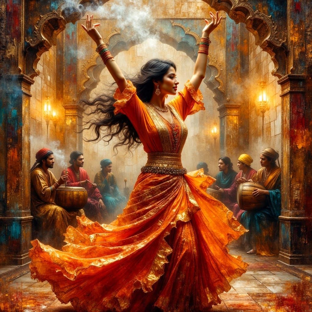 Surreal Arabian Dancer in Vibrant Oil Painting Style