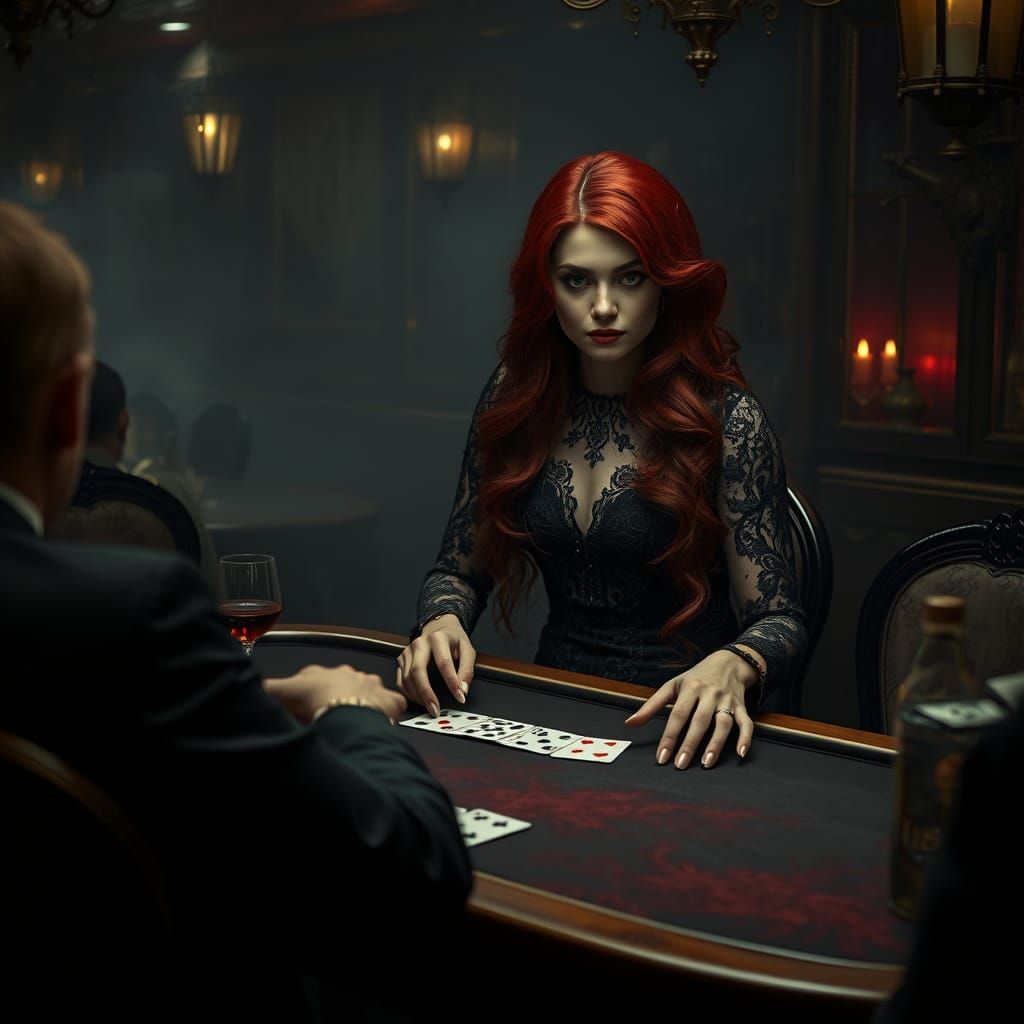 Gothic Sorceress at 1920s Speakeasy Poker Game