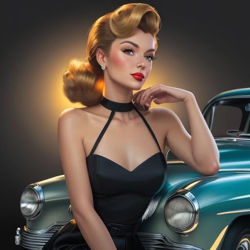 Glamorous Pin-Up Girl in Hyper-Realistic Style