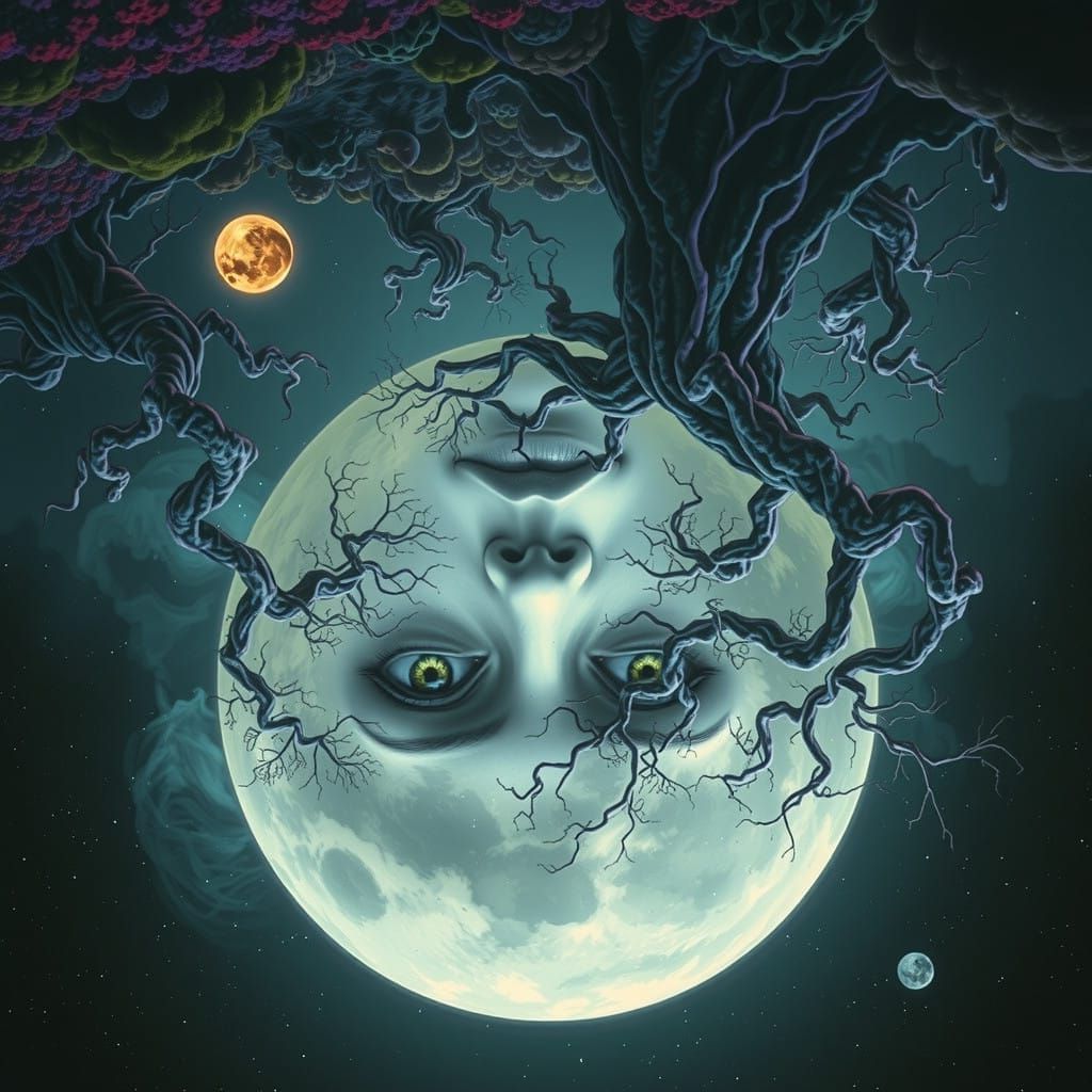 Surreal Moonlit Dreamscape in a Cybro Punk Aesthetic