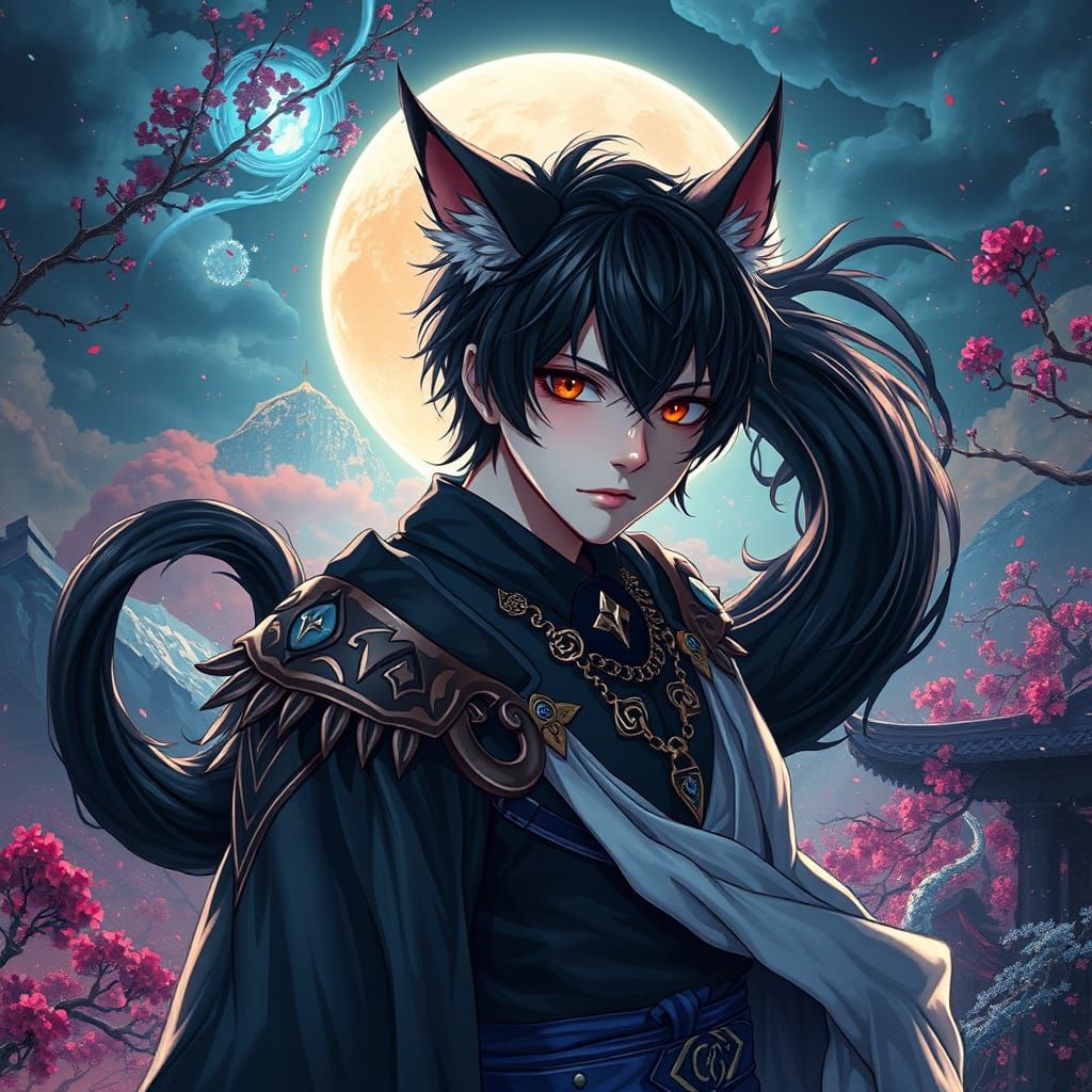 Mythic Prince Min Yoongi: Bakeneko Hybrid in Vibrant Fantasy...