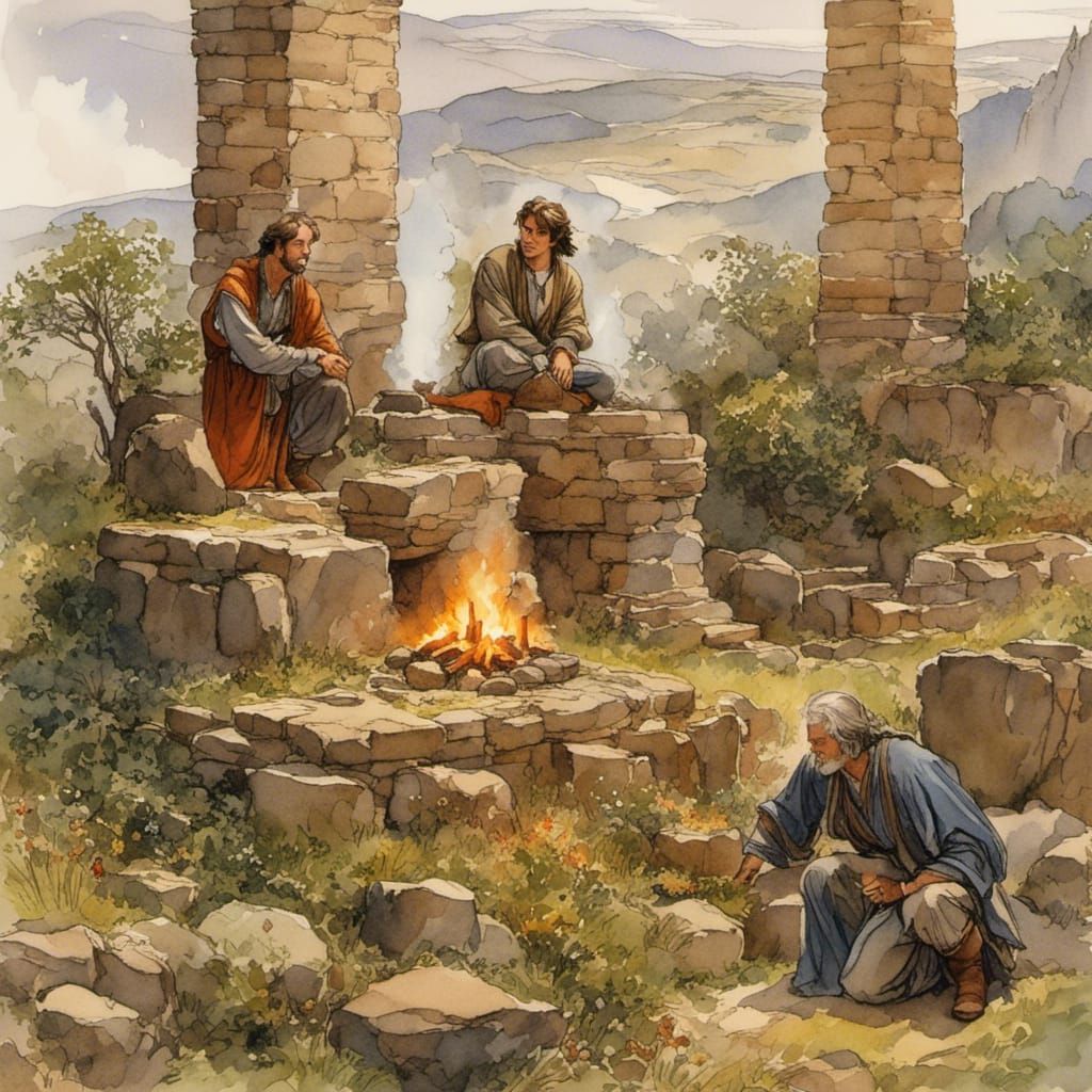 Biblical Scene: Man at Altar with Fire