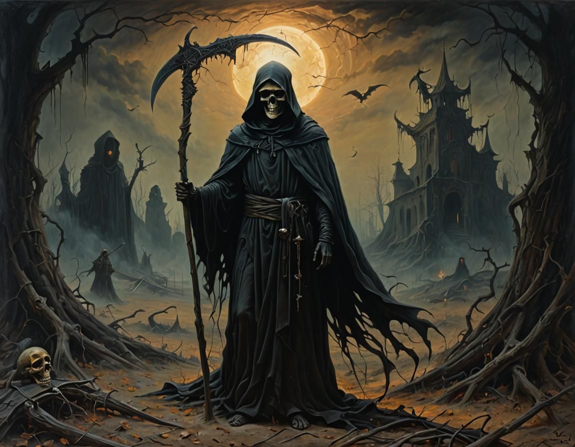 Grim Reaper in Mystical Realm: Dark Fantasy Art