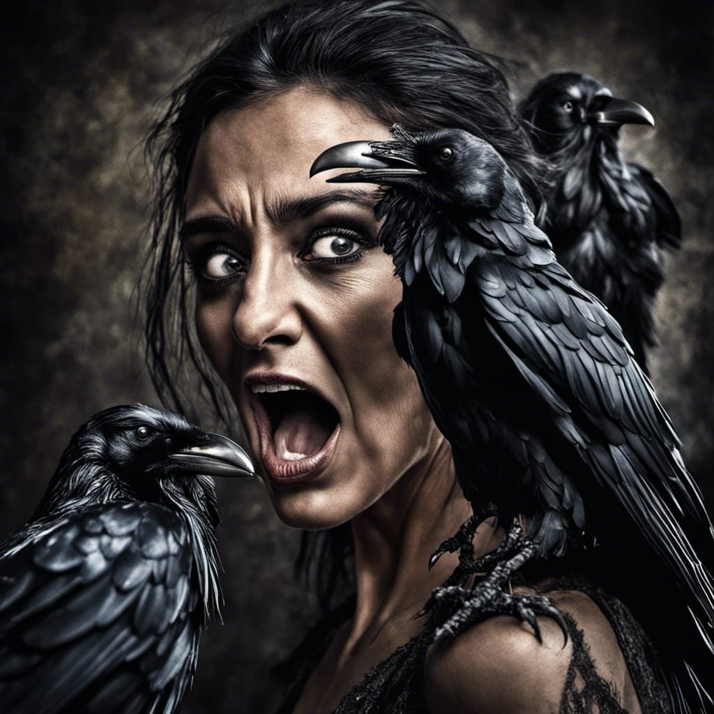 Screaming Raven Diva Portrait in Hyperrealism