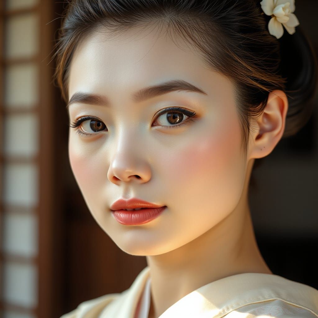 Elegant Japanese Woman Portrait in Soft Light